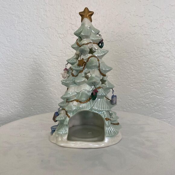 Rare VTG Ceramic 8" Painted Christmas Tree Tealight Holder Miniature Ornaments - Picture 8 of 8
